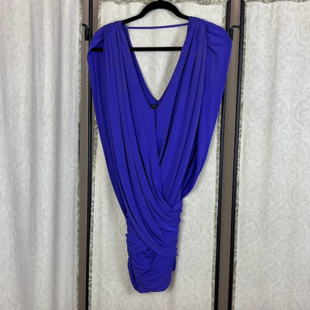 Women's Cocktail BCBG MaxAzria_Purple Crossover Flaps Mini Dress_34 inches long